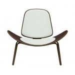 Sillón NORDIC, nogal, piel regenerada blanca