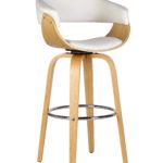 Tabouret MUNICH, 4 pieds, pivotant, bois d'érable, simili cuir blanc