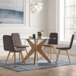 Mesa Roma de cristal templado con estructura en madera diseño moderno y elegante