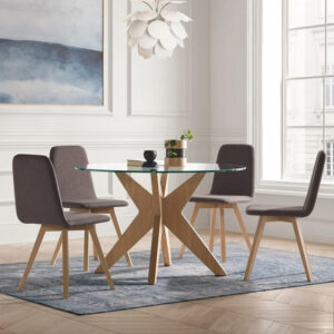 Mesa Roma de cristal templado con estructura en madera diseño moderno y elegante
