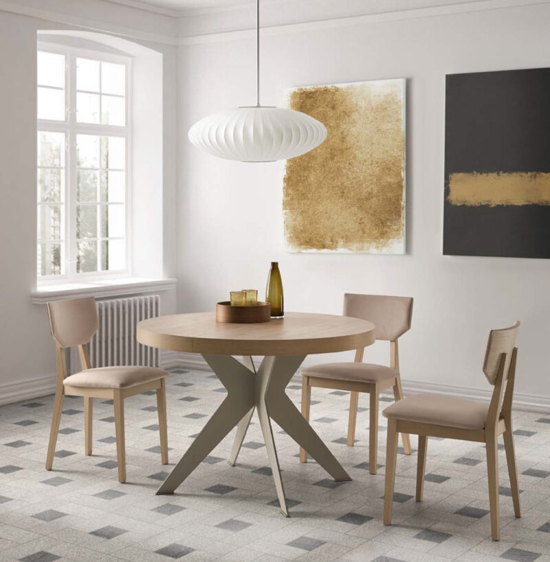 mesa para comedor redonda extensible con encimera de melamina