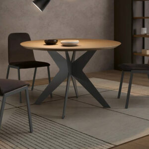vista con detalle de las patas metálicas de la mesa de comedor Mon redonda