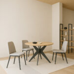 vista de mesa de comedor de diseño circular con sillas para comedor. Una opción elegante y funcional