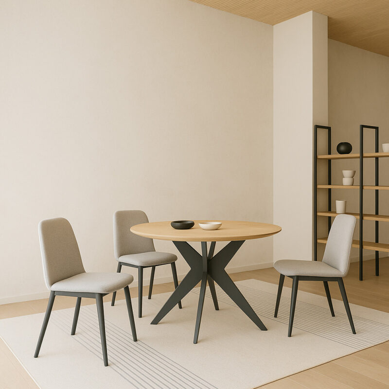 vista de mesa de comedor de diseño circular con sillas para comedor. Una opción elegante y funcional