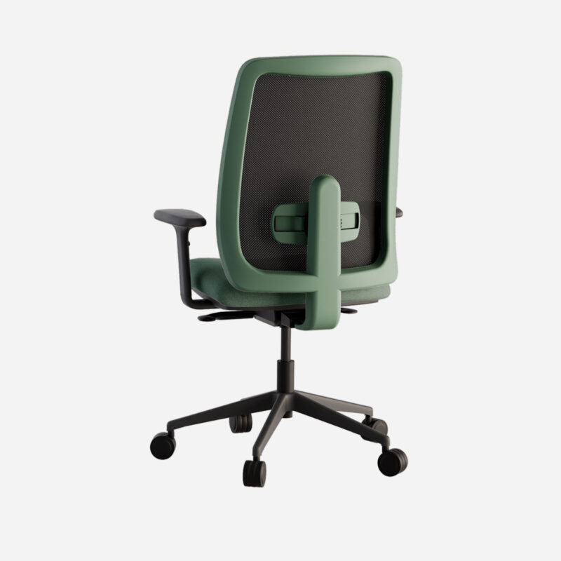 Vista trasera de la silla de oficina 911 con armazón en verde