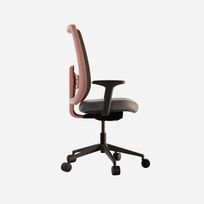 Vista lateral de la silla giratoria 911 de intacor con armazón rojo