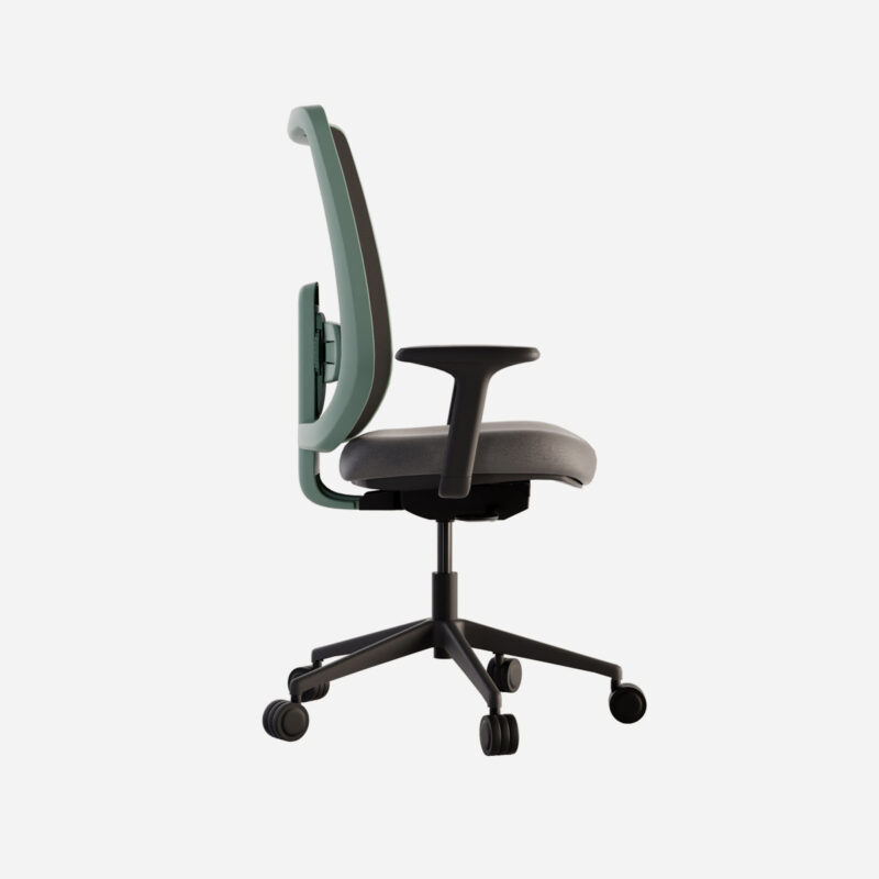 Vista lateral de la silla de oficina 911 con armazón en verde