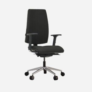 Silla de oficina ergonómica Thank You 24 Horas de Intacor en color negro, con respaldo alto y base de aluminio.