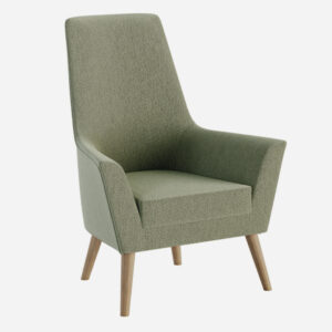 Butaca tapizada acabado verde con patas de madera para hogar y contractButaca tapizada moderna en venta online, ideal para hoteles, residencias y casas rurales