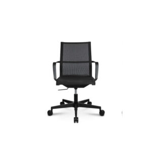 vista frontal de la silla de oficina helix en acabado blanco con asiento y respaldo en malla