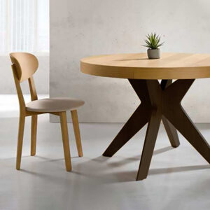 vista frente de la mesa de comedor extensible mon con encimera de madera