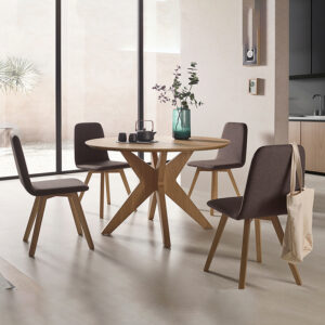 mesa de comedor modelo roma con pie centra lde madera y silla andana